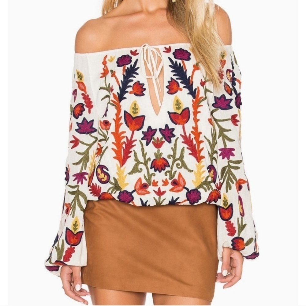 Alice + Olivia Naya Floral Embroidered Peasant Blouse